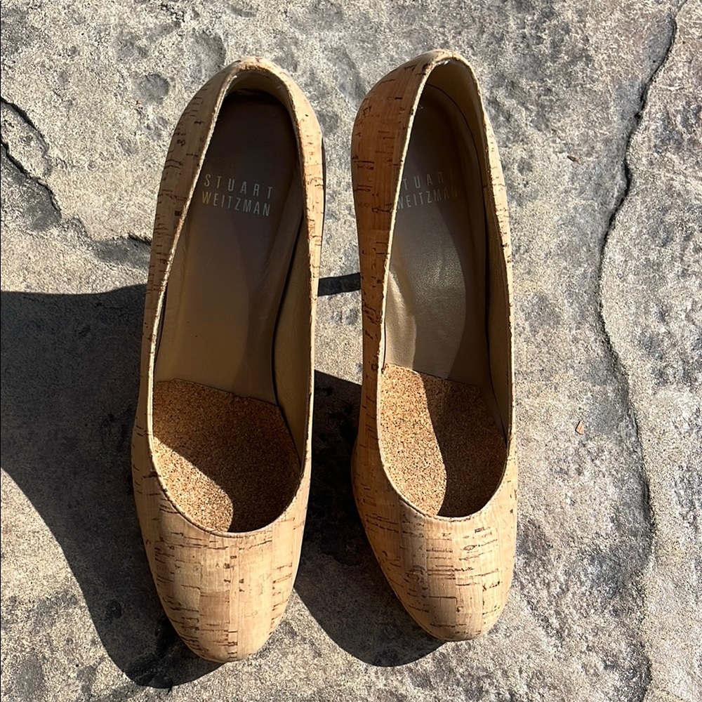 Stuart Weitzman Cork Tan Heels